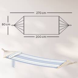 OUTSUNNY Cotton Hammock, Soft Portable Swing Chair w/ Headrest in Blue - Size: 280 cm x 80 cm - thumbnail 3