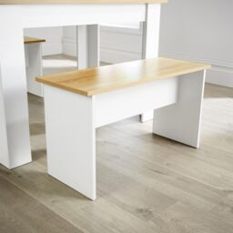 Home Source Dining Set Table Benches Wooden Unit Home Kitchen Seats 4 Two Tone in White - thumbnail 4