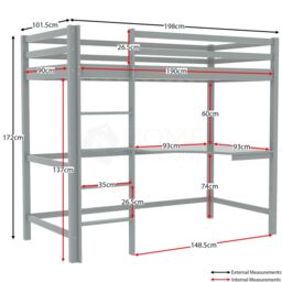 Home Discount Vida Designs Sydney Bunk Bed Frame With Desk Kids Bedroom Furniture in Grey - Size: Single - thumbnail 2