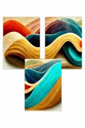 ARTZE Set of 3 Abstract Yellow Blue Cerulean Waves Art Posters - Size: W50 cm x H70 cm - thumbnail 1