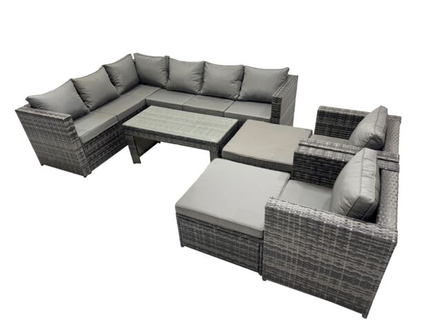 Fimous 7 Pieces Garden Furniture Corner Sofa Set & Chair 2 Big Footstools in Dark Grey - image 1