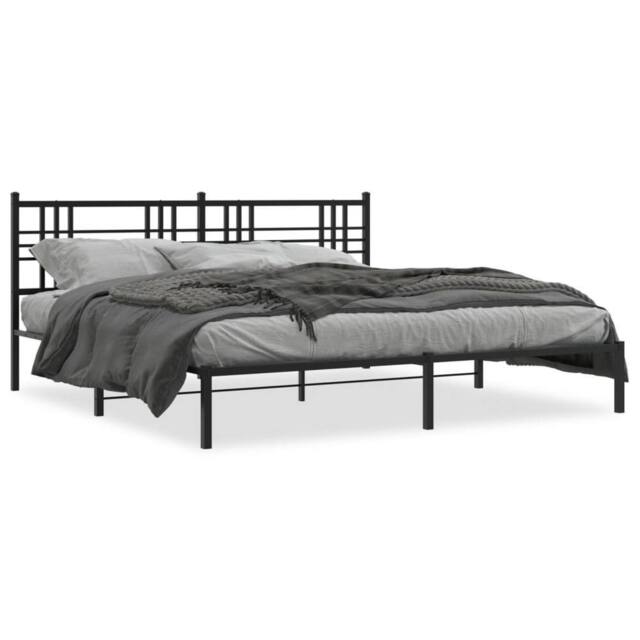 Berkfield Home Metal Bed Frame without Mattress with Headboard Black 193x203cm - Size: 193x203 cm - image 1