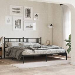 Berkfield Home Metal Bed Frame without Mattress with Headboard Black 193x203cm - Size: 193x203 cm - thumbnail 2
