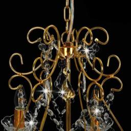 Berkfield Home Elegant Chandelier with Crystal Beads Golden Round 6 x E14 in Gold - thumbnail 5