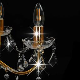Berkfield Home Elegant Chandelier with Crystal Beads Golden Round 6 x E14 in Gold - thumbnail 6