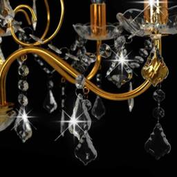Berkfield Home Elegant Chandelier with Crystal Beads Golden Round 6 x E14 in Gold - thumbnail 7