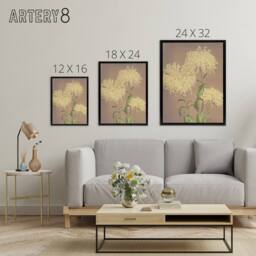 "Artery8 Three Yellow Chrysanthemums Framed Canvas Wall Art Print Ogawa Kazumasa - Size: W12"" x H16""" - thumbnail 4