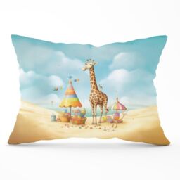 Warren Reed - Designer Giraffe On A Beach Holiday Cushions in Yellow - Size: 60 cm x 60 cm - thumbnail 1