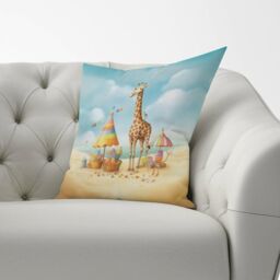 Warren Reed - Designer Giraffe On A Beach Holiday Cushions in Yellow - Size: 60 cm x 60 cm - thumbnail 2