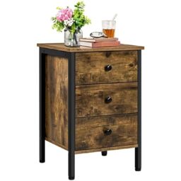 EONLION 3-Drawer Nightstand, Metal Frame Rustic Dresser Tower in Brown - thumbnail 5