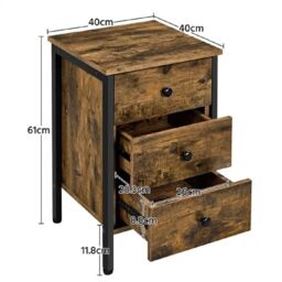 EONLION 3-Drawer Nightstand, Metal Frame Rustic Dresser Tower in Brown - thumbnail 2