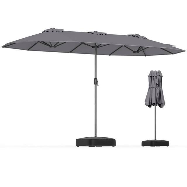 Costway Extra-Large Double-sided Patio Umbrella Outdoor Twin Umbrella in Grey