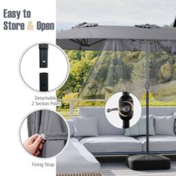 Costway Extra-Large Double-sided Patio Umbrella Outdoor Twin Umbrella in Grey - thumbnail 4