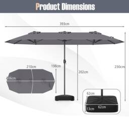 Costway Extra-Large Double-sided Patio Umbrella Outdoor Twin Umbrella in Grey - thumbnail 2