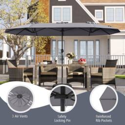 Costway Extra-Large Double-sided Patio Umbrella Outdoor Twin Umbrella in Grey - thumbnail 6