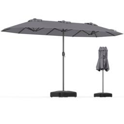 Costway Extra-Large Double-sided Patio Umbrella Outdoor Twin Umbrella in Grey - thumbnail 1