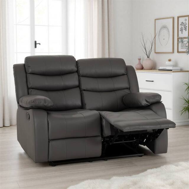 Seconique Roma 2 Seater Recliner Sofa - Grey Faux Leather - image 1