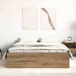 Berkfield Home Bed Frame without Mattress Artisan Oak 135x190 cm Engineered Wood in Brown - thumbnail 3