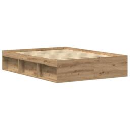 Berkfield Home Bed Frame without Mattress Artisan Oak 135x190 cm Engineered Wood in Brown - thumbnail 7