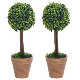 Berkfield Home Artificial Boxwood Plants 2 pcs with Pots Ball Shaped Green 56 cm - thumbnail 2