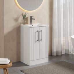 Balterley Vanity Unit w/ Basin Floor Standing, Soft Close 2 Door w/ Rectangular Sink, Bathroom Vanity Units w/ Basin, Partial Fluted Sink Cabinet - thumbnail 4