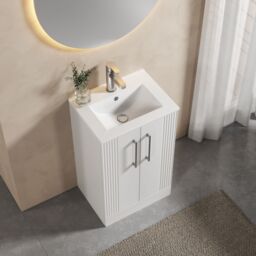 Balterley Vanity Unit w/ Basin Floor Standing, Soft Close 2 Door w/ Rectangular Sink, Bathroom Vanity Units w/ Basin, Partial Fluted Sink Cabinet - thumbnail 3
