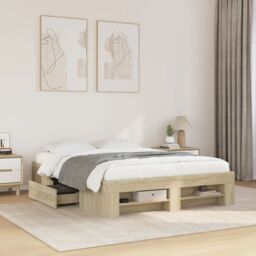 Berkfield Home Bed Frame without Mattress Sonoma Oak 140x200 cm Engineered Wood in Brown - thumbnail 1