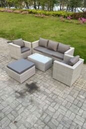 Fimous Light Grey Lounge Outdoor PE Rattan Garden Furniture Set Wicker Sofa Set Oblong Coffee Table - thumbnail 2