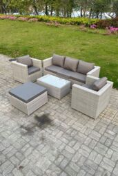 Fimous Light Grey Lounge Outdoor PE Rattan Garden Furniture Set Wicker Sofa Set Oblong Coffee Table - thumbnail 1