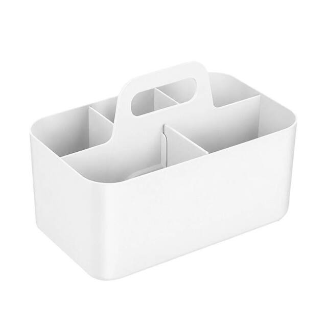 VOGREX Portable Plastic Makeup Caddy Removable Dividers Handle in White - image 1