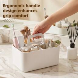 VOGREX Portable Plastic Makeup Caddy Removable Dividers Handle in White - thumbnail 3