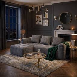 FENCHILIN Modular Sectional L‑Shaped Sofa Couch Chenille with Side Pockets in Grey