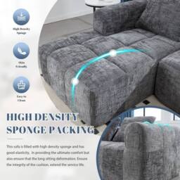 FENCHILIN Modular Sectional L‑Shaped Sofa Couch Chenille with Side Pockets in Grey - thumbnail 4