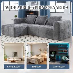 FENCHILIN Modular Sectional L‑Shaped Sofa Couch Chenille with Side Pockets in Grey - thumbnail 3