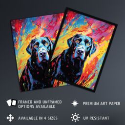 Artery8 Wall Art Print Black Labrador Retriever Dog Lover Gift Pet Portrait Vibrant Colourful Artwork Painting Art Framed - Size: A4 - thumbnail 2