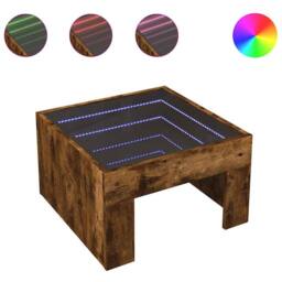 Berkfield Home Coffee Table with Infinity LED Smoked Oak 50x50x30 cm in Brown - Size: 50 x 50 x 30 cm - thumbnail 1