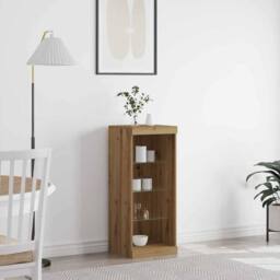Berkfield Home Sideboard with LED Lights Artisan Oak 41x37x100 cm in Brown - Size: 41 x 37 x 100 cm - thumbnail 2