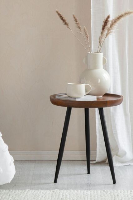 MH London 'Chervey' Round Side Table Solid Wood Bedside Table for Living Room & Bedroom - Small in Walnut - image 1