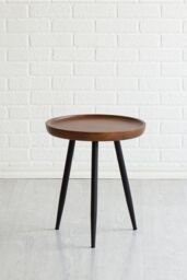 MH London 'Chervey' Round Side Table Solid Wood Bedside Table for Living Room & Bedroom - Small in Walnut - thumbnail 2