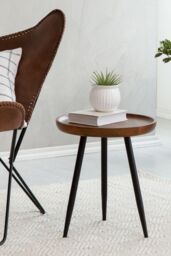 MH London 'Chervey' Round Side Table Solid Wood Bedside Table for Living Room & Bedroom - Small in Walnut - thumbnail 3