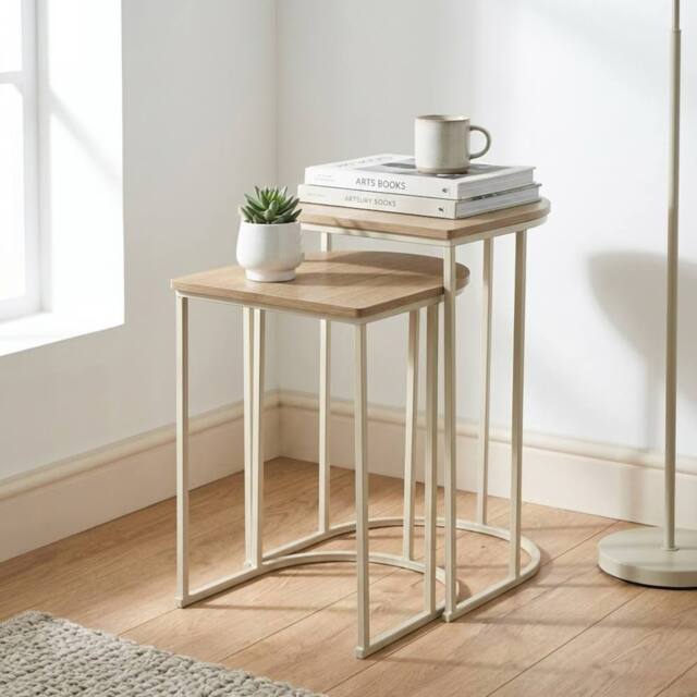 Garden Greatness Natural Oak Effect Nesting Table Duo in Light Brown - Size: 1 Pack - image 1