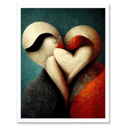 "Artery8 Wall Art Print Abstract True Love Modern Teal Coral Black Art Framed in White - Size: W12"" x H16""" - thumbnail 1