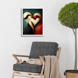 "Artery8 Wall Art Print Abstract True Love Modern Teal Coral Black Art Framed in White - Size: W12"" x H16""" - thumbnail 2