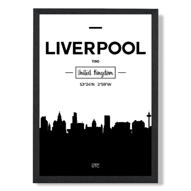 ARTZE Liverpool Black & White City Skyline Framed Print SIZE: A4 with Black Frame - Size: A3 - image 1