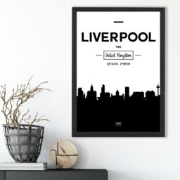 ARTZE Liverpool Black & White City Skyline Framed Print SIZE: A4 with Black Frame - Size: A3 - thumbnail 2