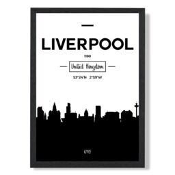 ARTZE Liverpool Black & White City Skyline Framed Print SIZE: A4 with Black Frame - Size: A3 - thumbnail 1