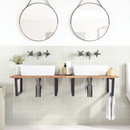 Berkfield Home Basin Shelf Wall Mounted Steel & Solid Wood Acacia in Brown - thumbnail 3