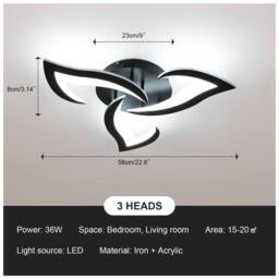 Pheashine Modern Acrylic LED Ceiling Light, 36W, Black, 6500K White Light (60cm) in Black - thumbnail 5