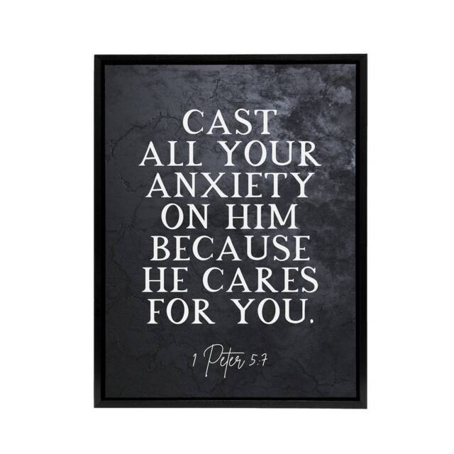 "Artery8 Peter 5 7 Cast Anxiety On Him Bible Quote Framed Canvas Wall Art Print in Grey - Size: W12"" x H16""" - image 1