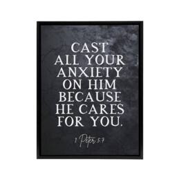 "Artery8 Peter 5 7 Cast Anxiety On Him Bible Quote Framed Canvas Wall Art Print in Grey - Size: W12"" x H16""" - thumbnail 1